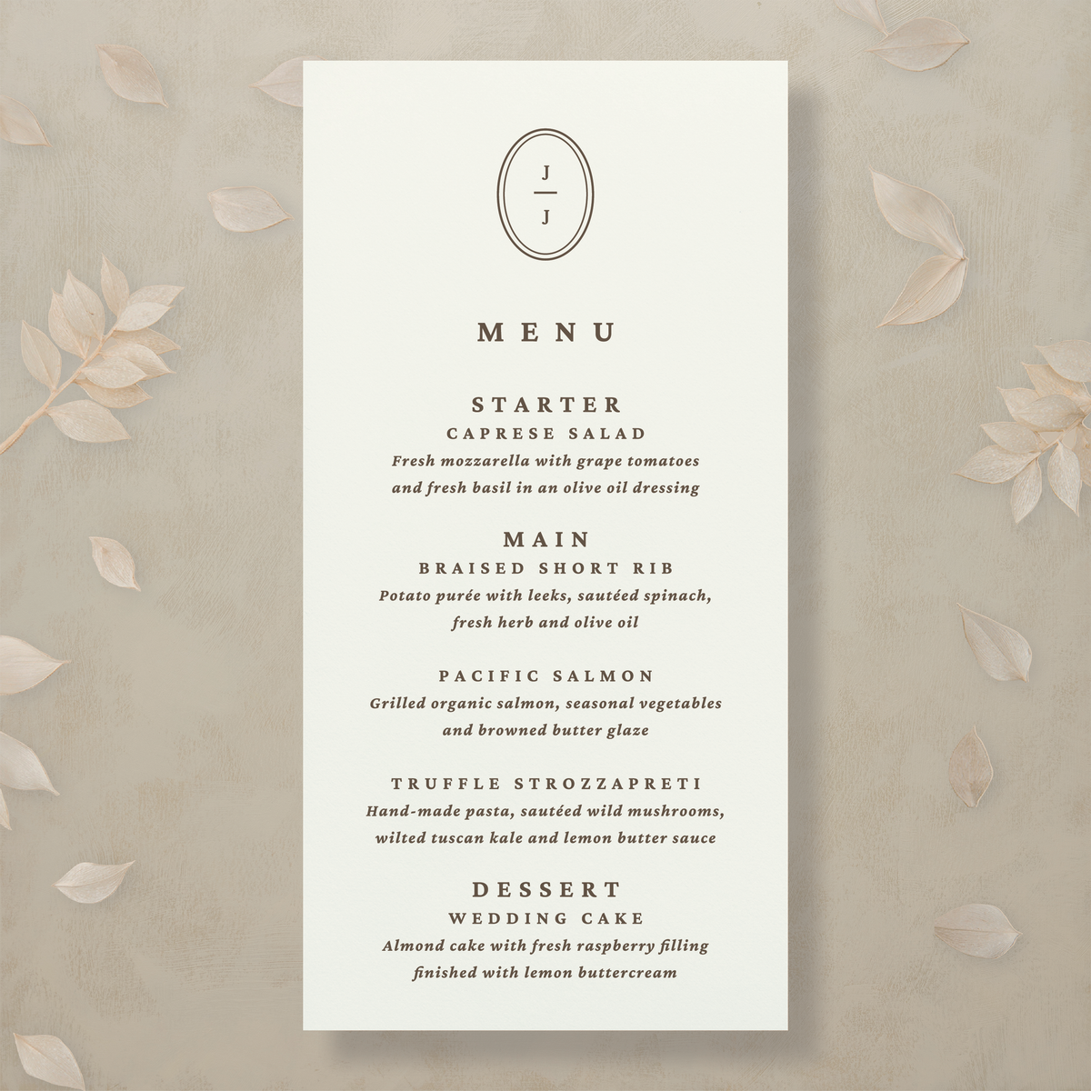 Modern Romance Menu