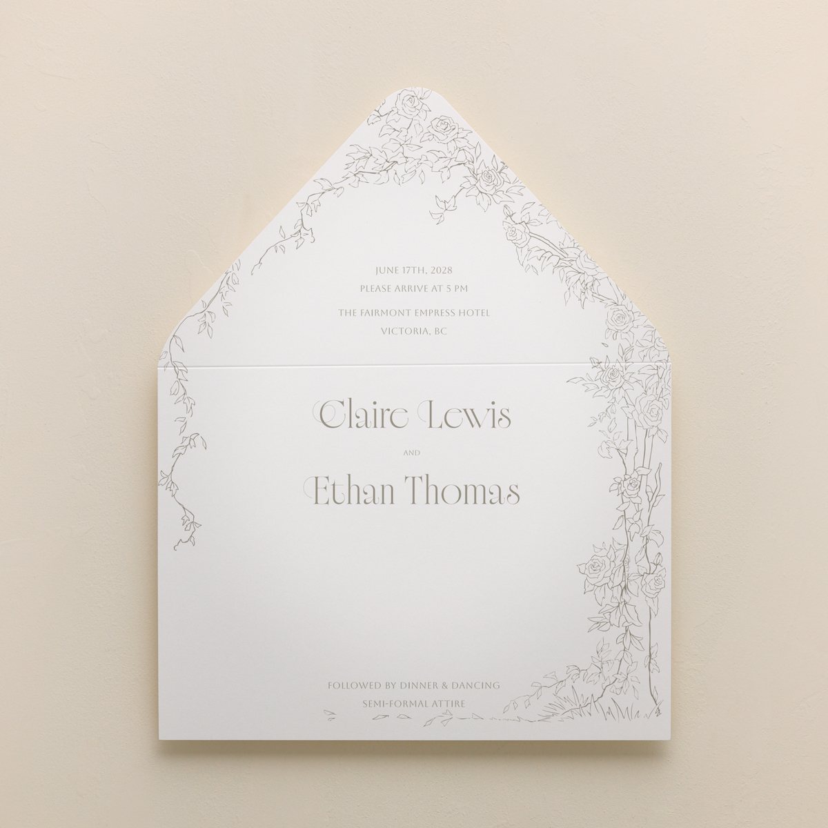 Rose Serenade All In One Wedding Invitations