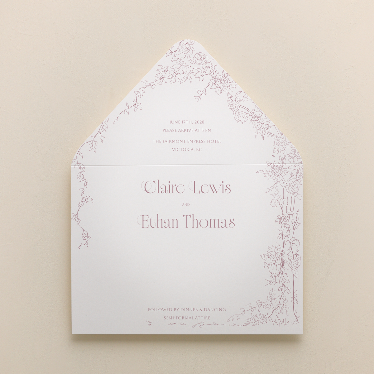 Rose Serenade All In One Wedding Invitations