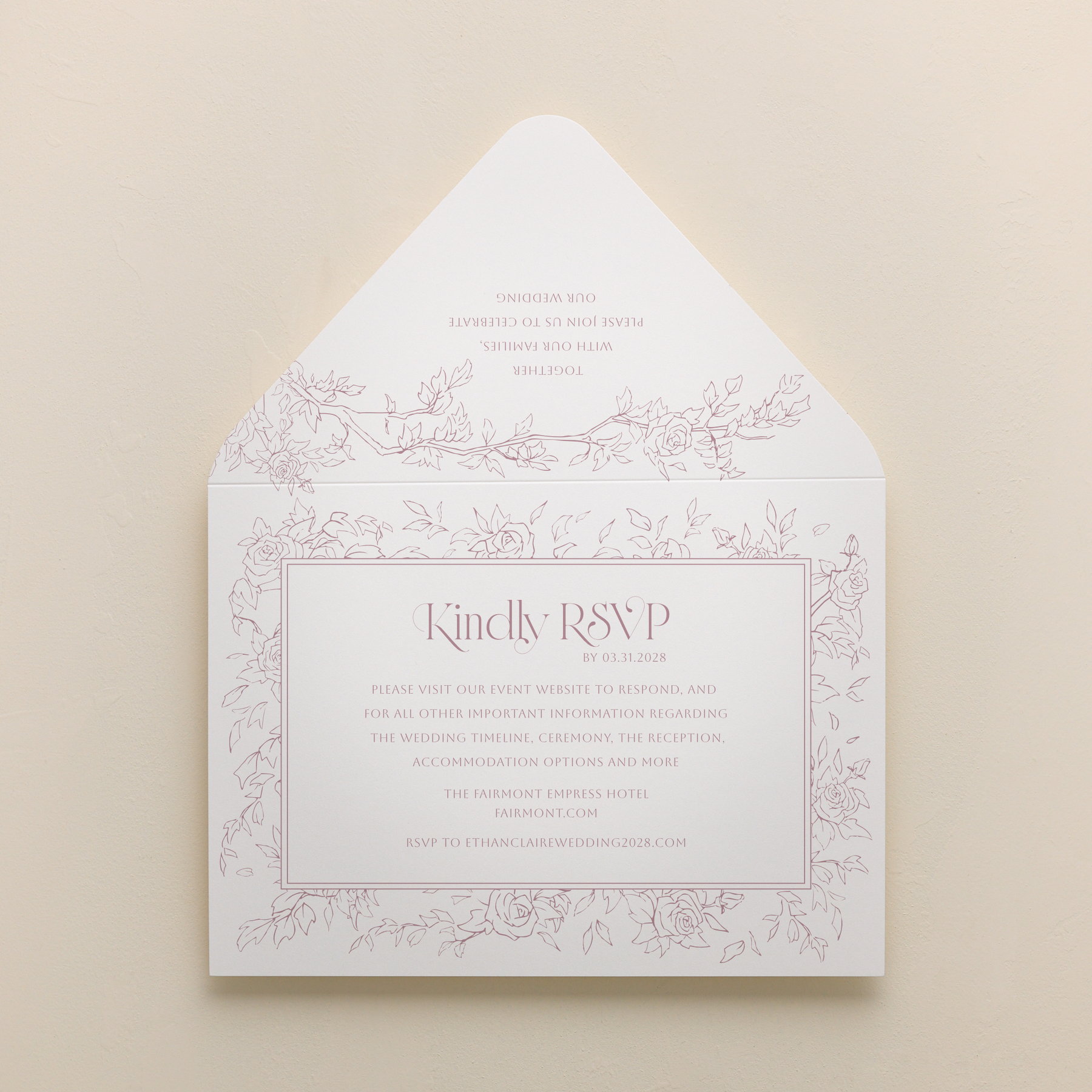 Rose Serenade All In One Wedding Invitations