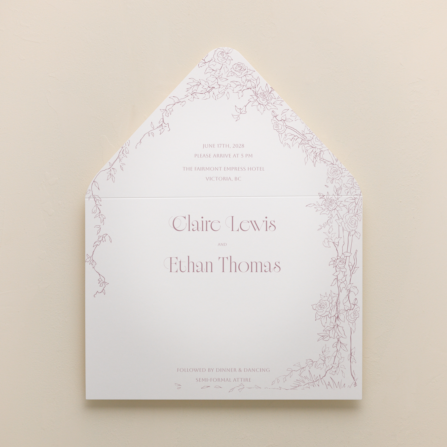 Rose Serenade All In One Wedding Invitations