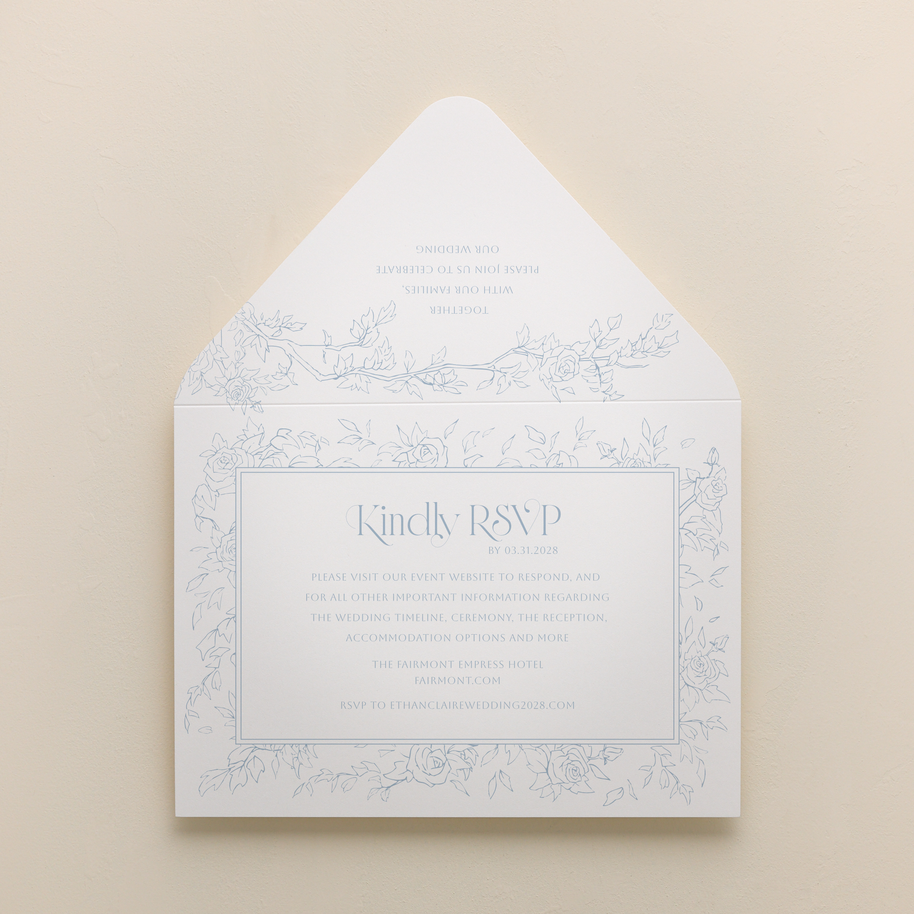 Rose Serenade All In One Wedding Invitations