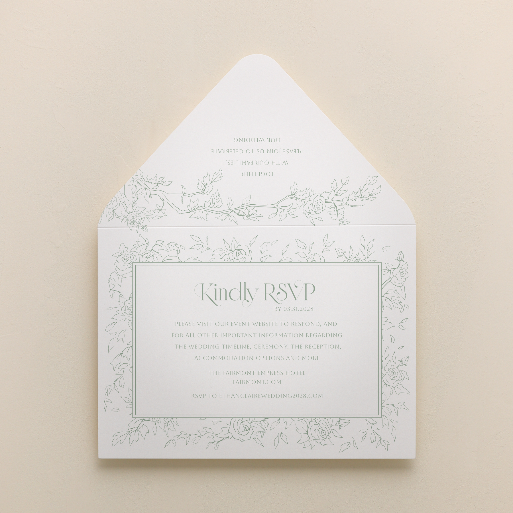 Rose Serenade All In One Wedding Invitations