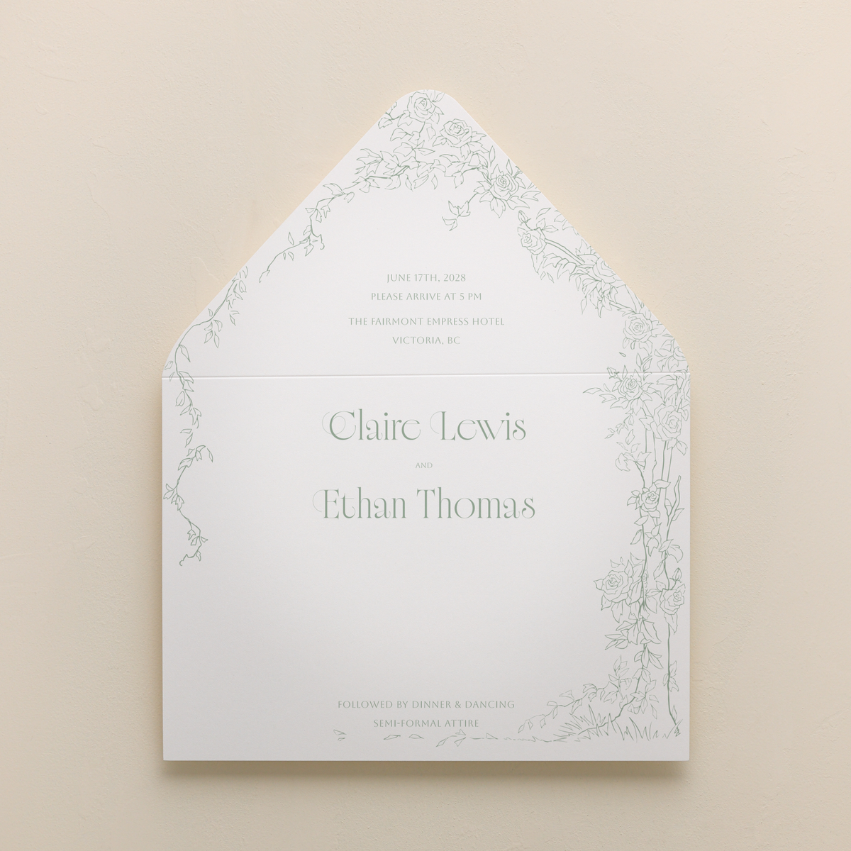 Rose Serenade All In One Wedding Invitations