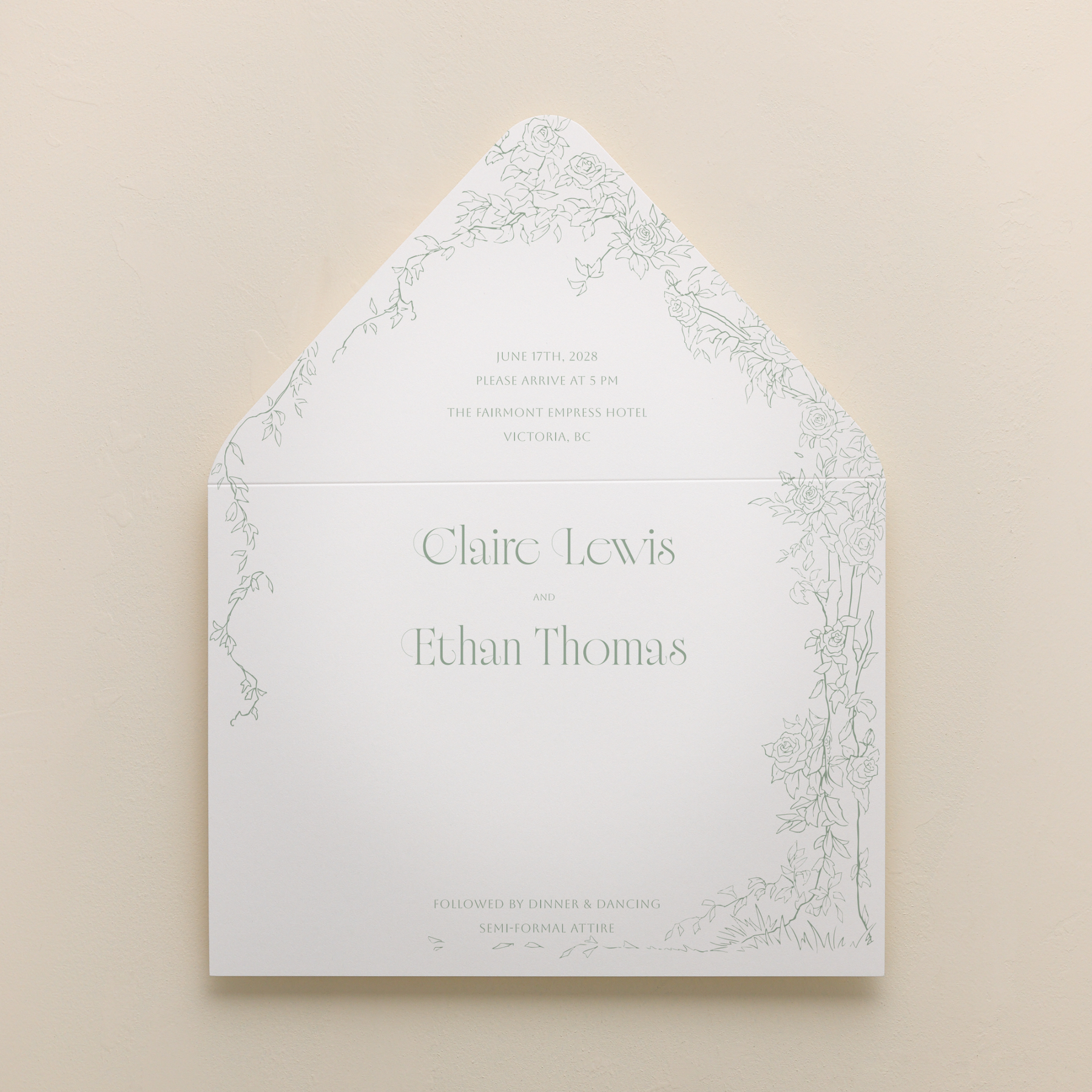 Rose Serenade All In One Wedding Invitations